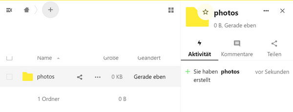 Der Ordner "photos" in der Dateiliste