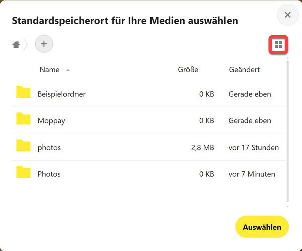 Die Schaltfläche "Kachelansicht anzeigen" und die Darstellung von Ordnern in der Listenansicht