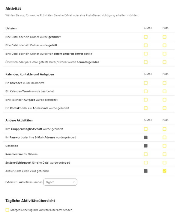 Benachrichtigungen Mail-oder-Push-Auswahl