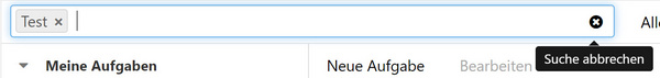 Die Schaltfläche "Entfernen" beim Suchbegriff "Test" sowie die Schaltfläche "Suche abbrechen" rechts im Suchfeld