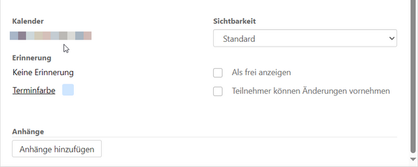 Termin anlegen, weitere Funktionen