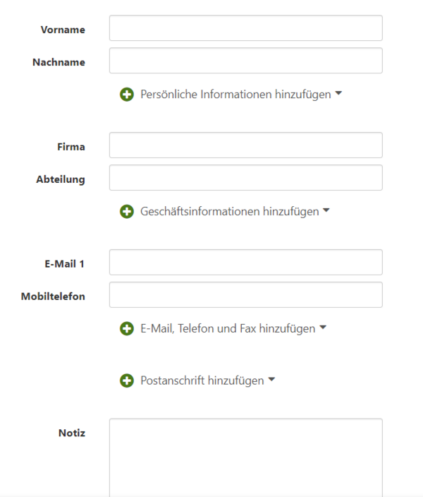 Eingabefelder für persönliche Informationen