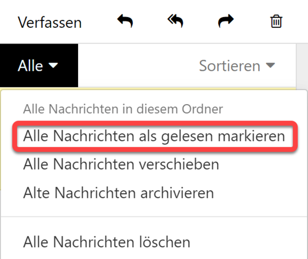 "Alle Nachrichten als gelesen markieren" im Menü "Alle"