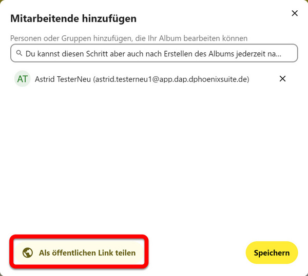 Die Schaltfläche "Als öffentlichen Link teilen"