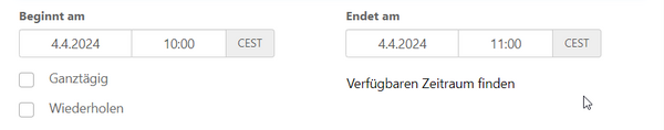 Termin erstellen, Uhrzeit festlegen