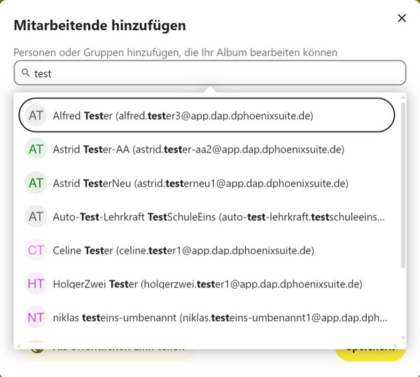 Mitarbeitende hinzufügen (Auswahl aus Liste)