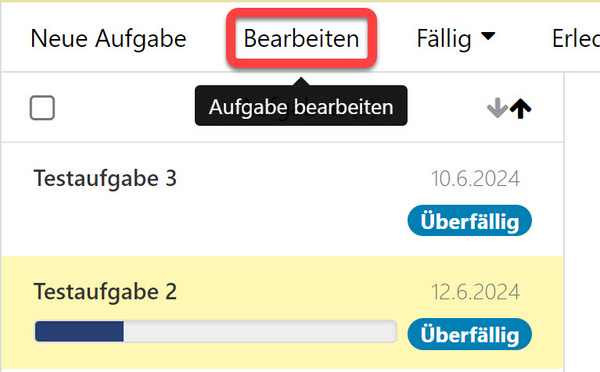 Der Punkt "Bearbeiten" (Aufgabe bearbeiten) in der Menüleiste