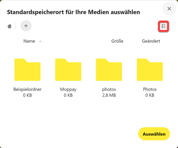 Die Schaltfläche "Listenansicht anzeigen" und die Darstellung von Ordnern in der Kachelansicht