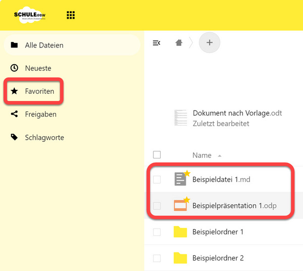 Favoriten in Liste und Menü