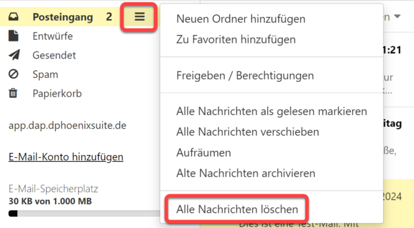 Alle Nachrichten löschen (Ordnerliste)