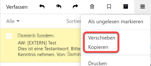 Die Punkte "Verschieben" und "Kopieren" im Menü "Weitere Aktionen"