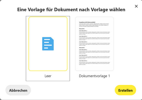 Fenster zur Vorlagenwahl