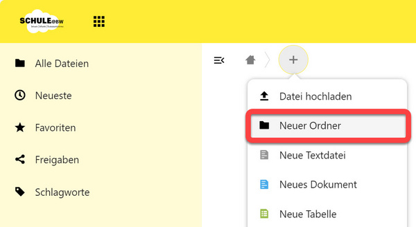 Einen neuen Ordner im Datenspeicher hinzufügen