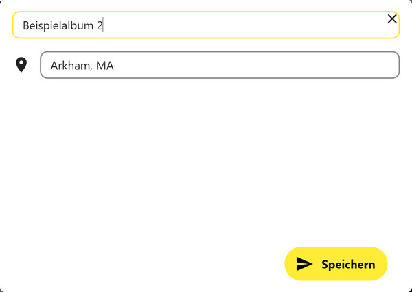Das Fenster zum Bearbeiten der Albumdetails mit Textfeldern für Name und Ort