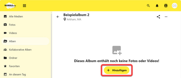 Die Schaltfläche "Hinzufügen" im geöffneten Album