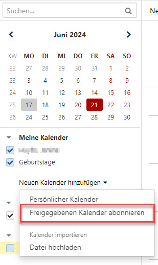 Freigegebener Kalender abonnieren