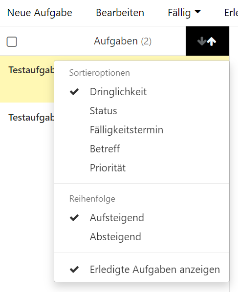 Aufgaben sortieren