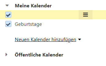 Kalender hinzufügen in der Ordneransicht