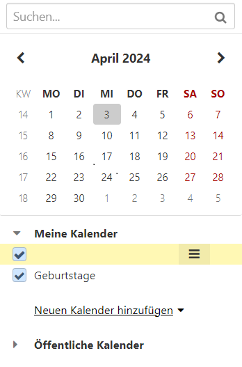 Kalender Ordneransicht