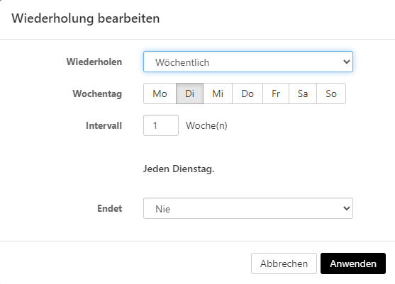 Das Fenster "Wiederholung bearbeiten" für Serientermine